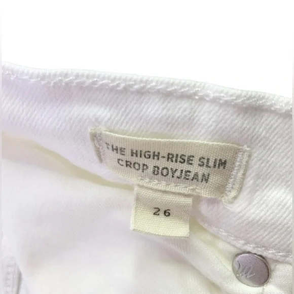 Madewell The High Rise Crop Boyjean Size 26 Tile White Raw Hem Straight Leg - Picture 7 of 7